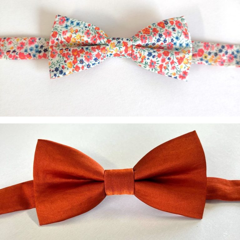 Nœud papillon en Liberty rouge et nœud papillon en satin ocre